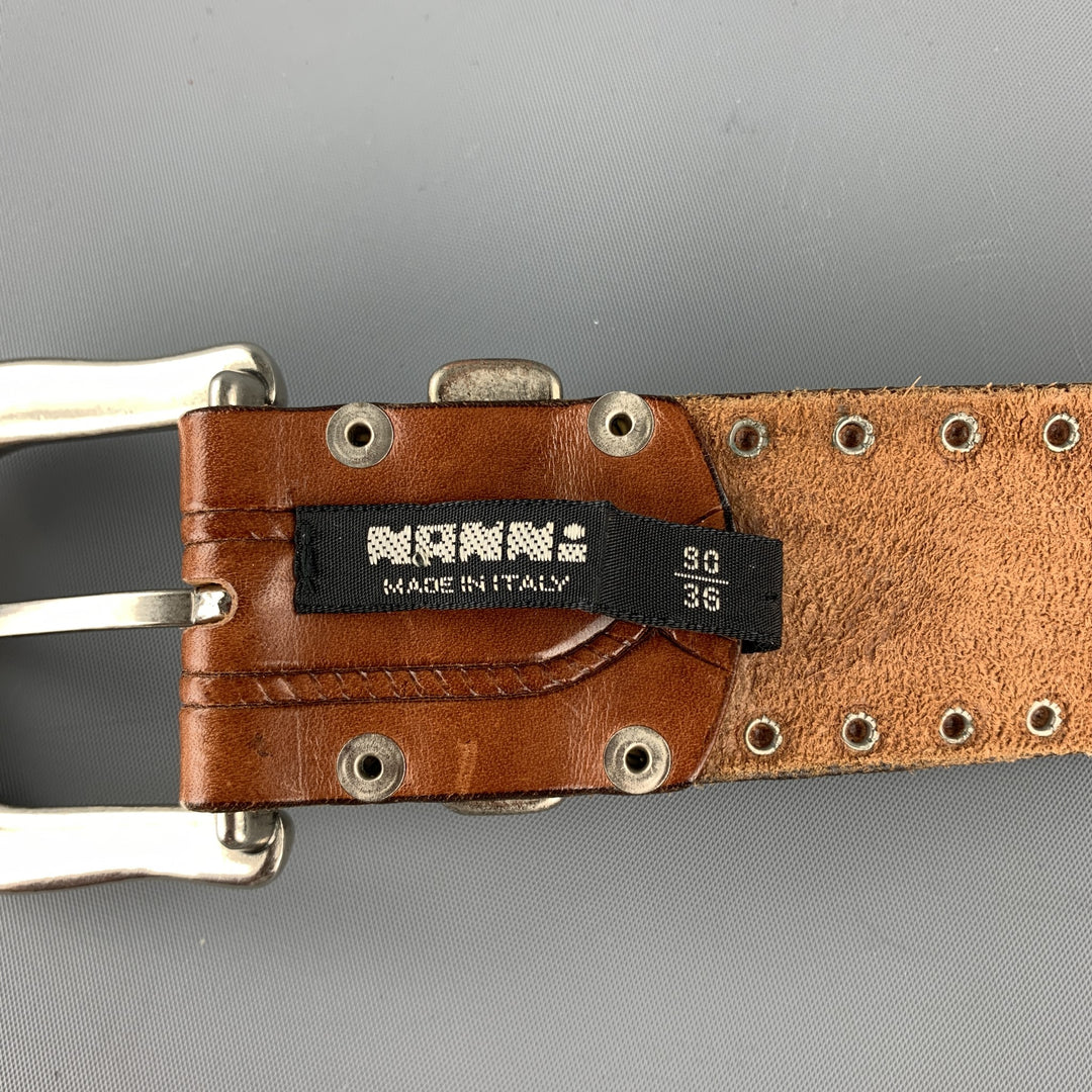 NANNI Size 36 Tan & Silver Studded Leather Metal Belt