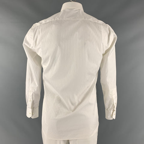 LIPSON Size L White Stripe Damask One pocket Long Sleeve Shirt