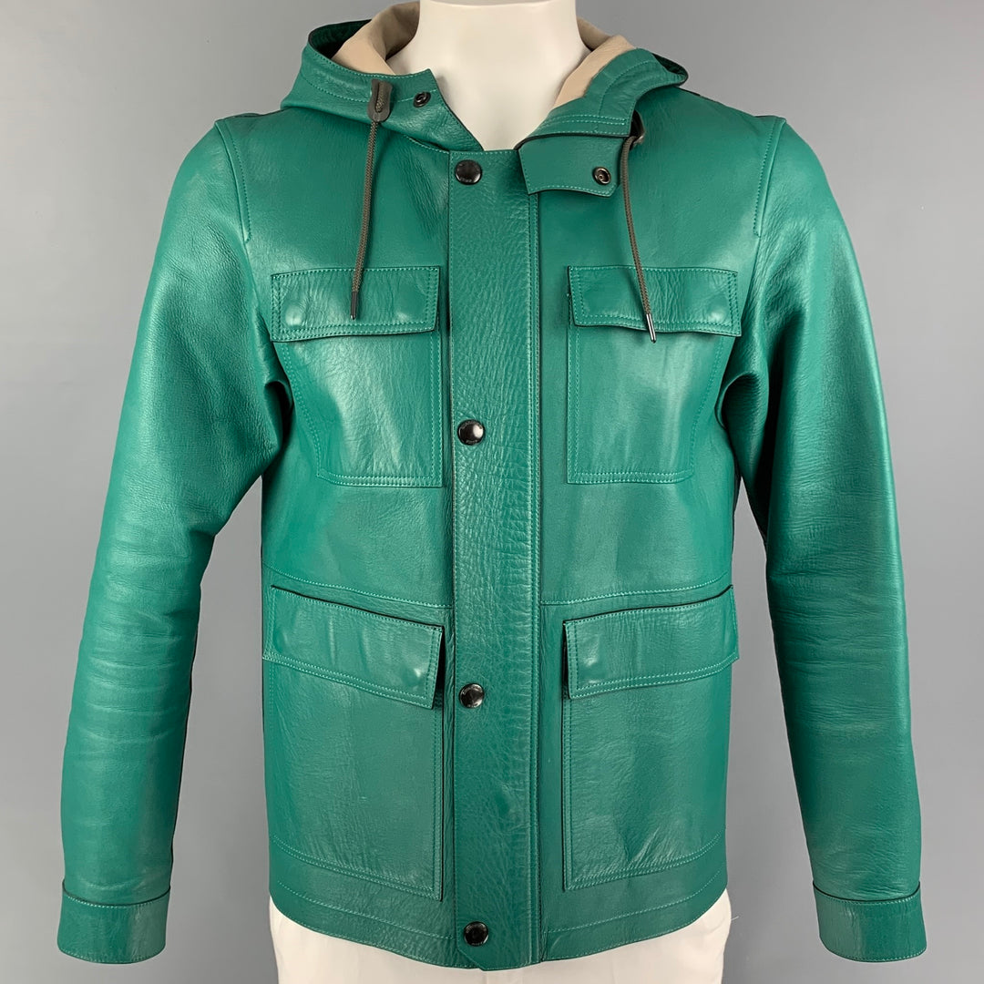 BURBERRY BRIT Size L Green Lamb Skin Leather Parka Jacket