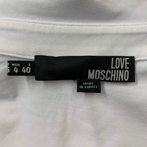 LOVE MOSCHINO Size 4 White Black Cotton / Elastane Peter Pan Collar Blouse