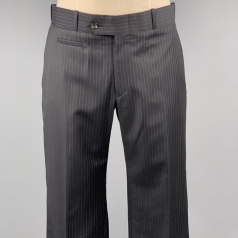 DAVID AUGUST Taille 40 Noir Rayé Laine Peak Revers 34 x 31 Costume