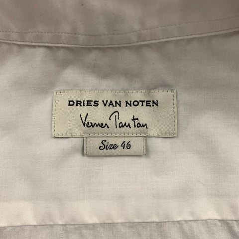 DRIES VAN NOTEN Verner Panton S/S 19 Size M White & Blue Hand Print Cotton Button Up Short Sleeve Shirt