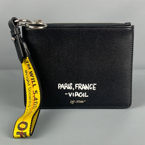 OFF-WHITE by Virgin Abloh Black White Leather "FOR DISPLAY ONLY" Double Pouch