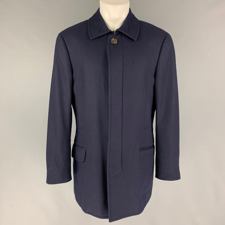 BRUNELLO CUCINELLI Size M Navy Wool Cashmere Zip & Buttons Coat