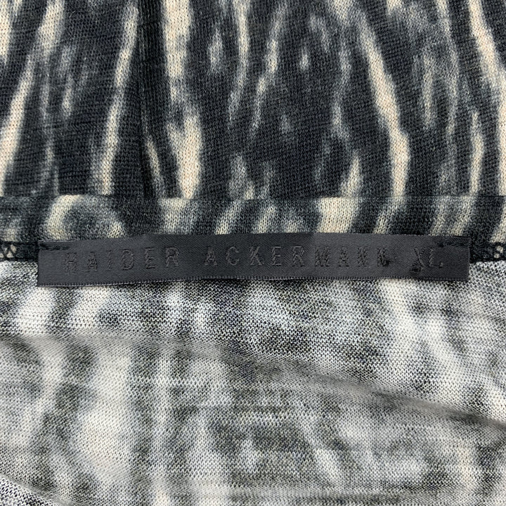 HAIDER ACKERMANN Size XL Black & Taupe Animal Print Wool / Nylon Raglan Pullover