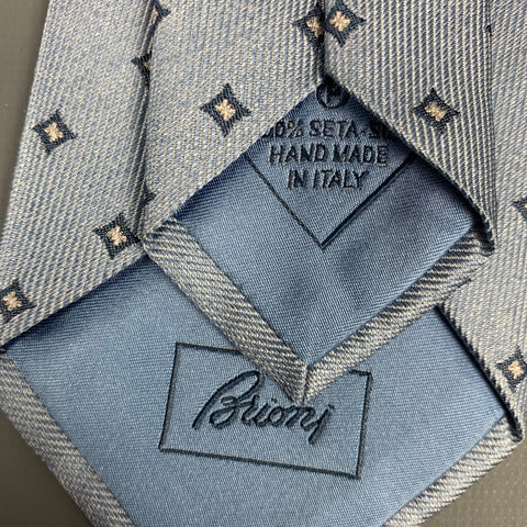 BRIONI Light Blue & Cream Rhombus Silk Tie