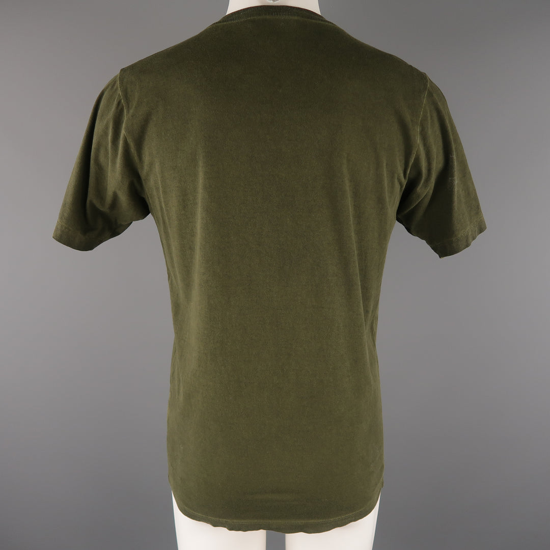 DSQUARED2 Size S Olive Dyed Cotton V-neck T-shirt