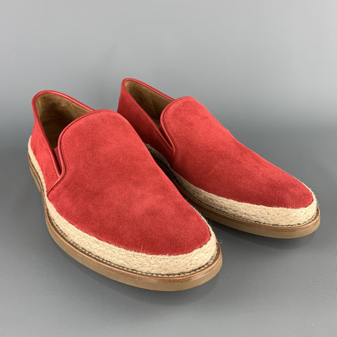 AQUATALIA Size 11 Red Suede Braided Trim Rubber Sole Loafers