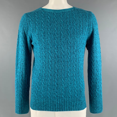 ERDEM Size L Blue Grey Cable Knit Merino Wool Blend Boat Neck Sweater