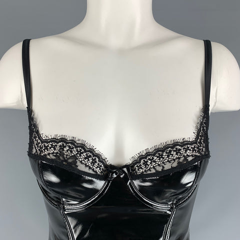 FLEUR DU MAL Size S Black Polyeurethane Solid Bodysuit Dress Top