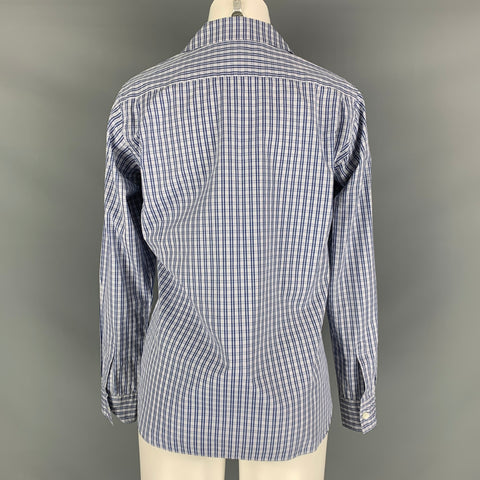 COMME des GARCONS Size L Blue White Cotton Checkered Peter Pan Collar Casual Top