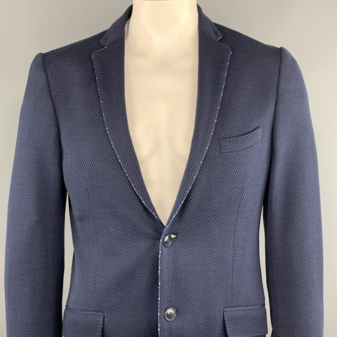 ETRO Taille 44 Manteau de sport long à revers cranté en coton texturé bleu marine