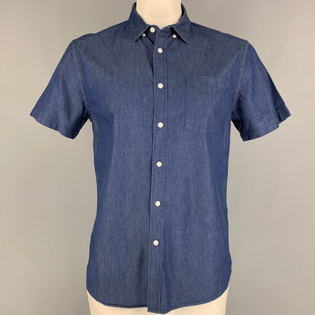 SATURDAYS NYC Size L Blue Cotton Button Down Short Sleeve Shirt