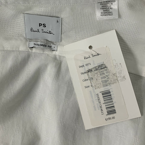 PAUL SMITH Size L White Solid Cotton Button Up  Long Sleeve Shirt