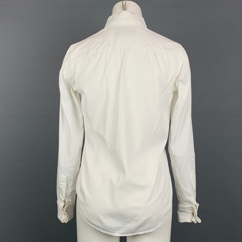 RALPH LAUREN Size 2 White Ribbed Cotton French Cuffs Blouse
