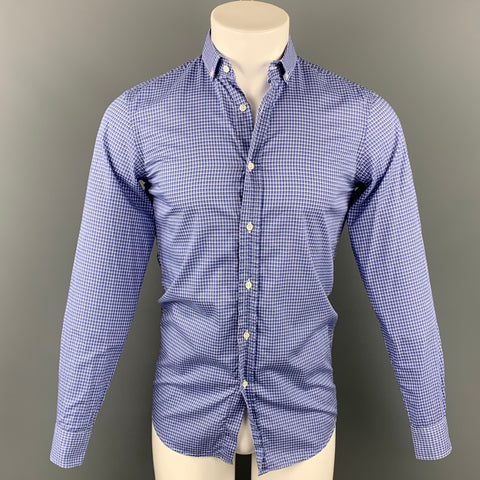 RALPH LAUREN Black Label Size S Blue Plaid Cotton Button Down Long Sleeve Shirt