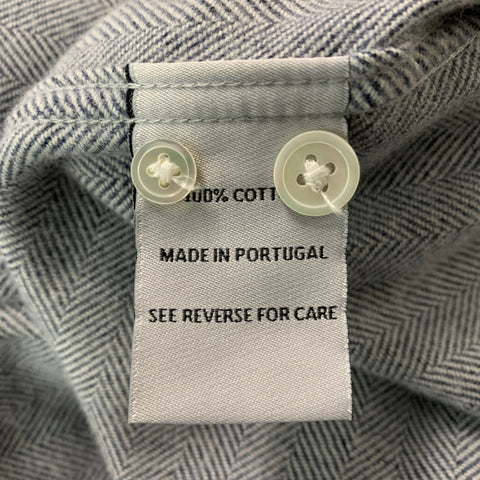 PORTUGUESE FLANNEL Size M Light Blue Herringbone Long Sleeve Shirt
