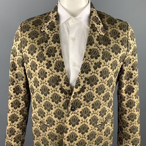 SASQUATCHfabrix Size XL Gold & Brown Floral Polyester / Cotton Sport Coat
