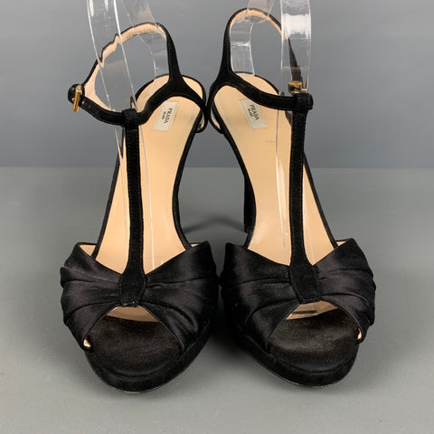 PRADA Talla 10 Sandalias de plataforma de ante de seda negra