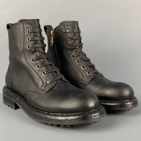 DOLCE & GABBANA Size 8.5 Black Leather Combat Ankle Boots