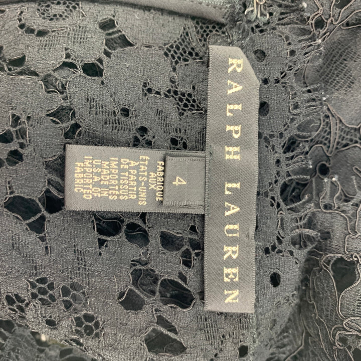 RALPH LAUREN Black Label Size 4 Black Cotton Blend See Through Short Sleeve Dress