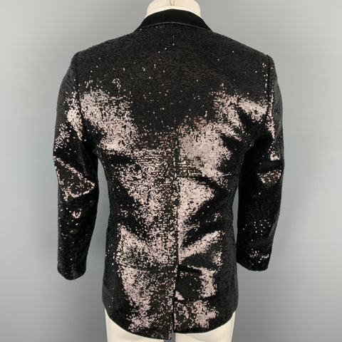 HUGO BOSS Size 36 Black Sequined Viscose Blend Notch Lapel Sport Coat
