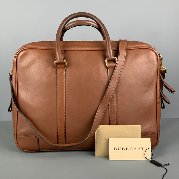 BURBERRY Tan Solid Leather Briefcase Bags