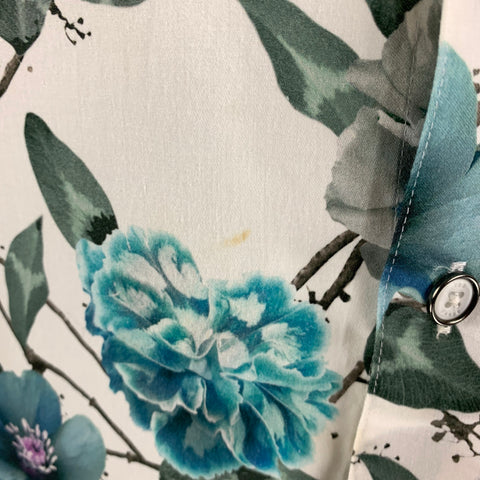 TED BAKER Size M White Blue Floral Cotton Long Sleeve Shirt