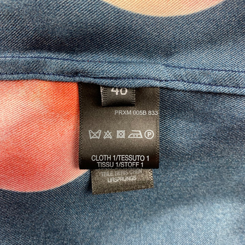 PAUL SMITH Size XL Oversized Navy & Orange Peach Print Silk Shirt