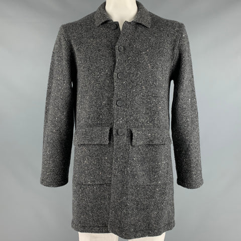 INIS MEAIN Size L Grey Black Knitted Wool Cashmere Buttoned Coat