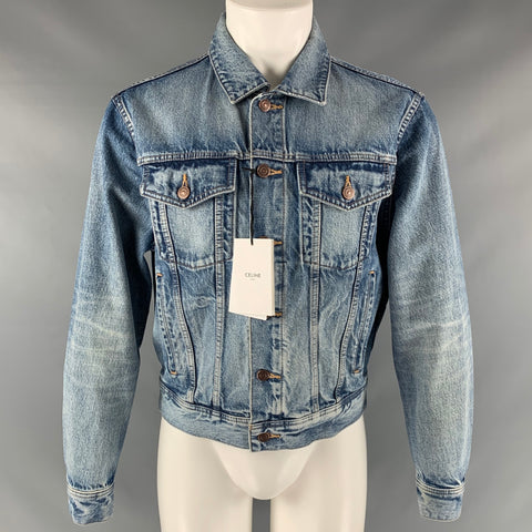 CELINE Size XS Blue Distressed Cotton Trucker Jacket