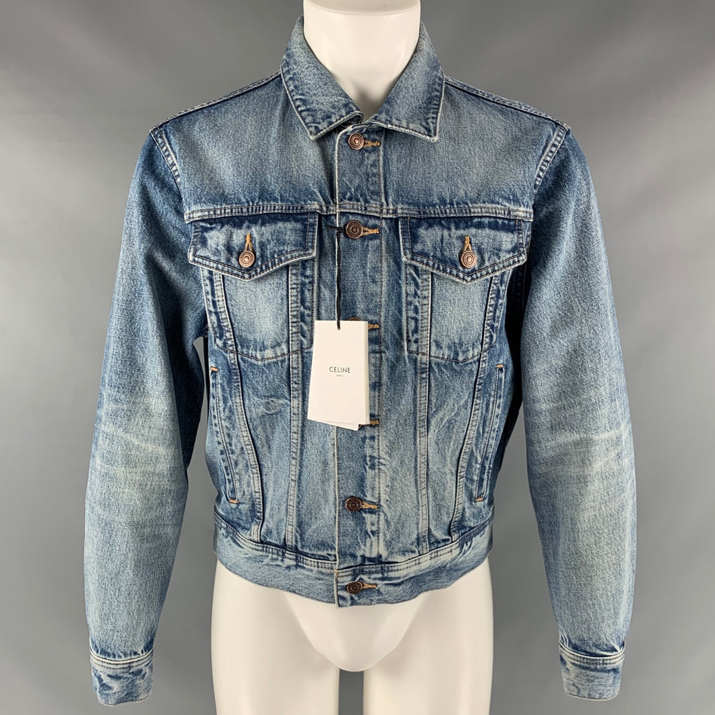 CELINE Size XS Blue Distressed Cotton Trucker Jacket – Sui CELINE Size XS Blue Distressed Cotton Trucker Jacket – Sui