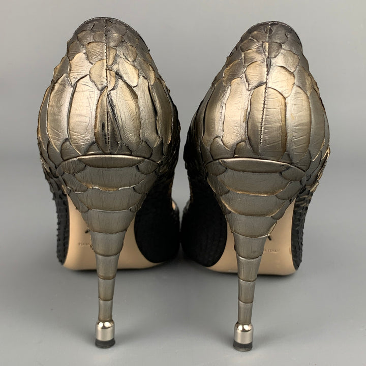 PAUL ANDREW Size 8 Silver & Grey Ombre Python Skin Pumps
