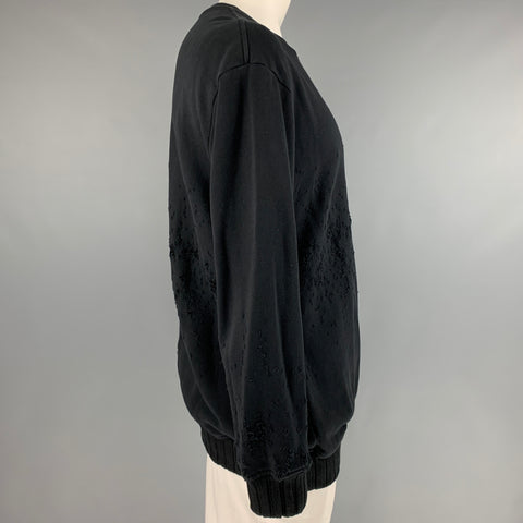 AMIRI Size L Black Distressed Cotton Crew-Neck Sweatshirt