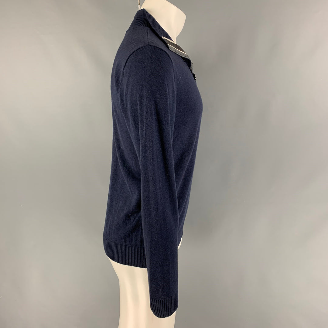 ARMANI COLLEZIONI Size M Blue Wool Blend V-Neck Pullover
