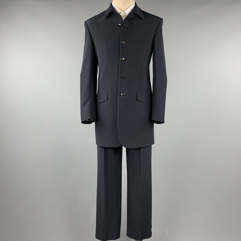 CARLO PIGNATELLI Size 38 Long Navy Acetate Blend Collar Suit
