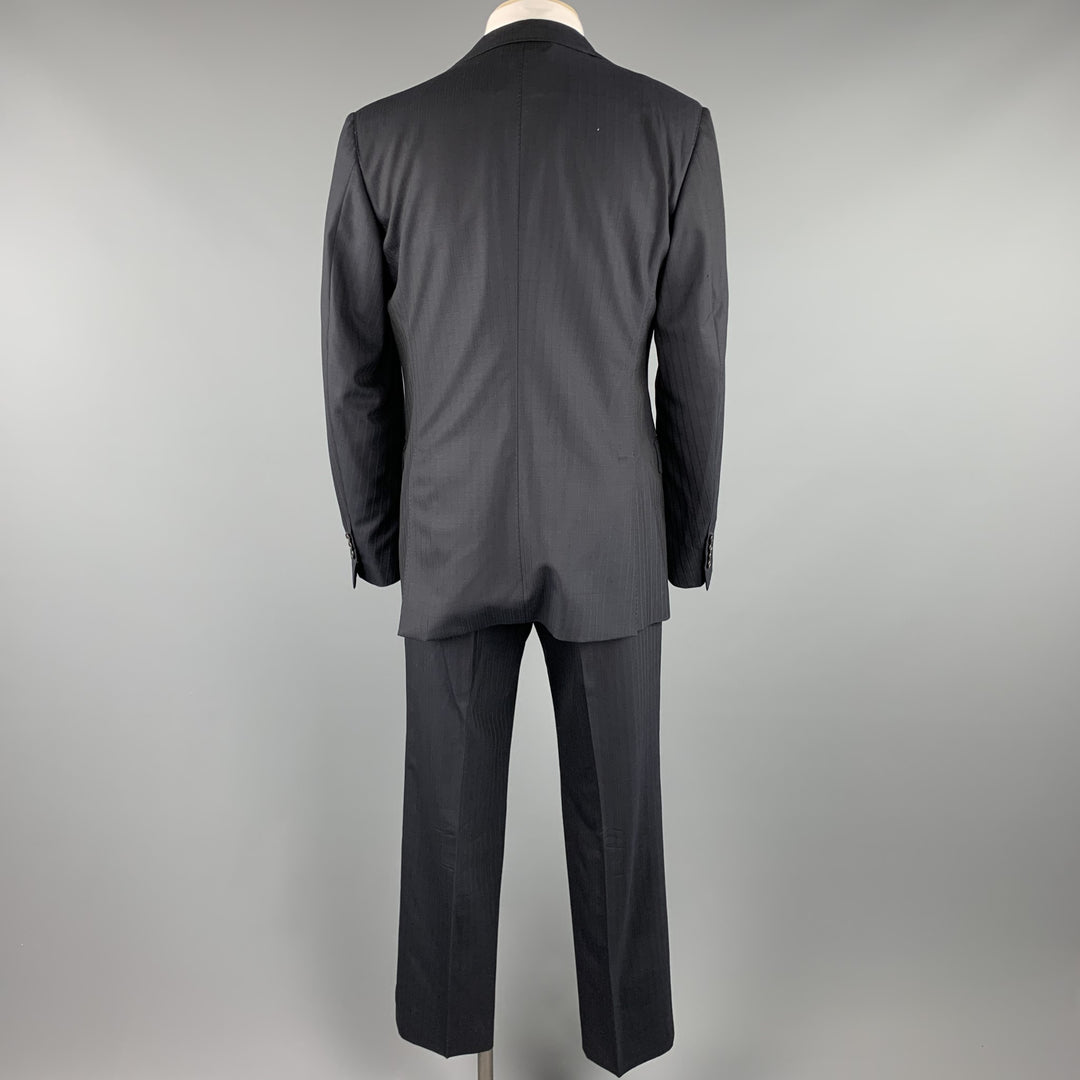 BELVEST Size 42 Long Black Stripe Wool Notch Lapel Suit
