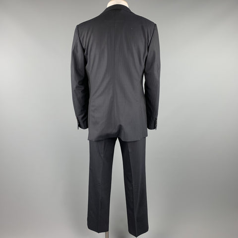 BELVEST Size 42 Long Black Stripe Wool Notch Lapel Suit