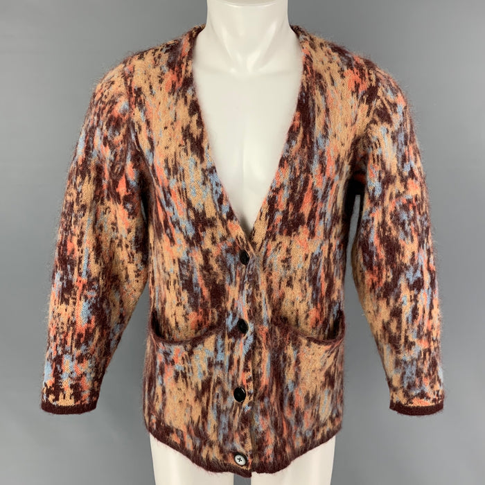 JOHN ELLIOTT Size M Yellow Brown Marble V-Neck Sweater