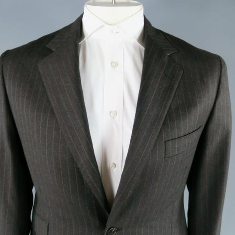 HERMES 42 Regular Charcoal Pinstriped Wool 2 Button 3 Flap Pocket Suit