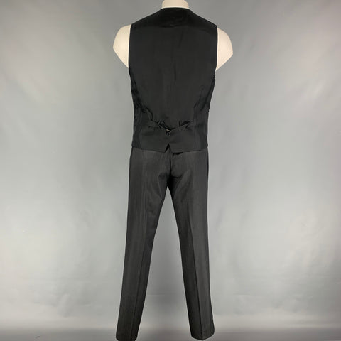 DOLCE & GABBANA Size 42 Regular Charcoal Black Wool Blend Vest Suit