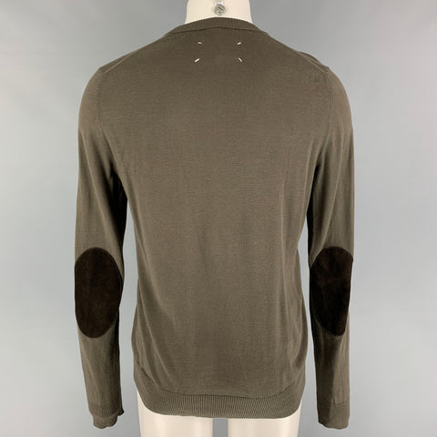 MAISON MARGIELA Size M Olive Knitted Cotton Crew-Neck Pullover