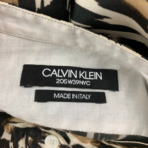 CALVIN KLEIN 205W39NYC Size S Black Brown Silk Leopard Nehru Collar Shirt