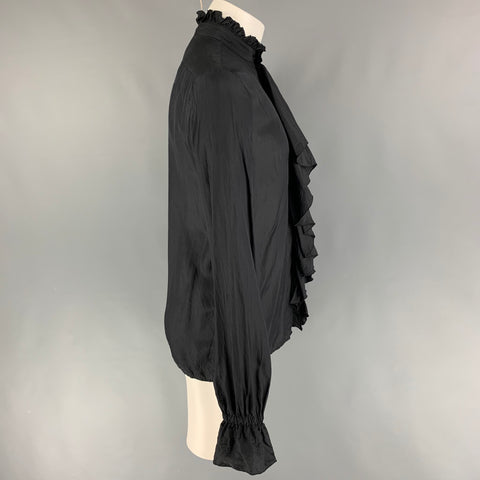 GUCCI Size XS Black Ruffled Silk Elastic Cuffs Long Sleeve Shirt