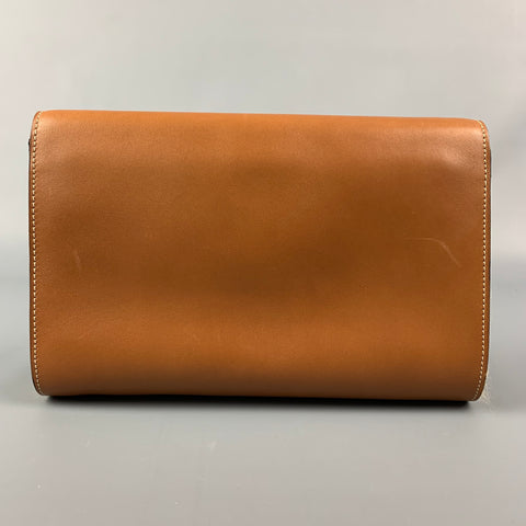 Vintage NINA RICCI Tan & Gold Contrast Stitch Leather Clutch Handbag