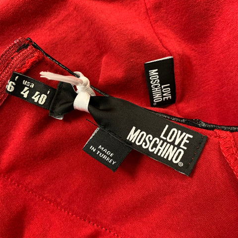 LOVE MOSCHINO Size 4 Red Black Cotton / Elastane Faux patent leather Blouse