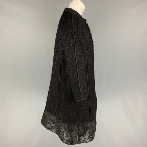 PETER SOM Size 6 Black Silver Wool Blend Tweed A-Line Coat