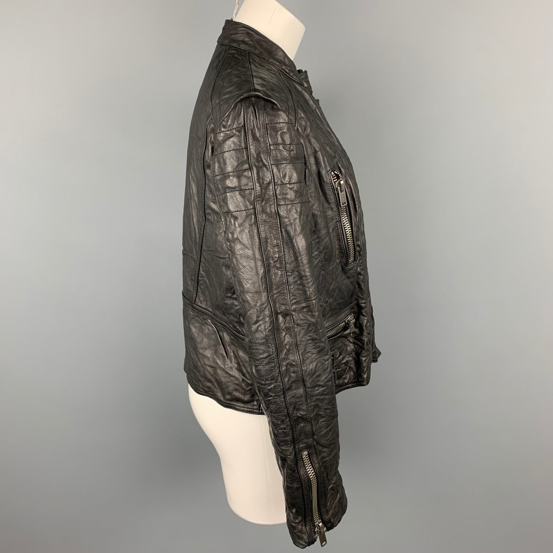 RALPH LAUREN Size XL Black Textured Leather Motorcycle Jacket