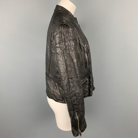 RALPH LAUREN Chaqueta de moto de cuero texturizado negro Talla XL