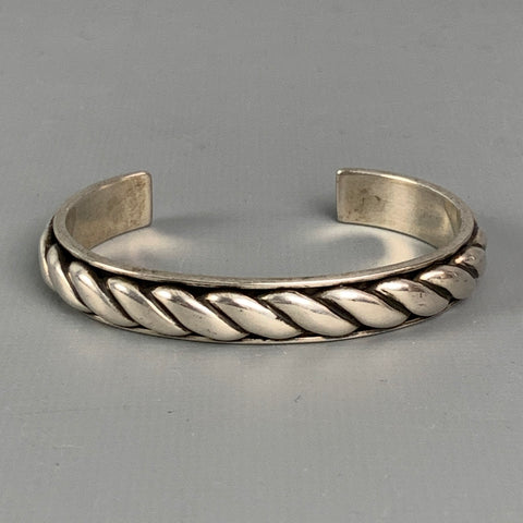 SAINT LAURENT Textured Sterling Silver Rope Cuff Bracelet